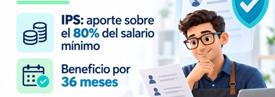 Guía ContaSosa sobre el régimen especial del IPS: aportes sobre una base equivalente al 80% del salario mínimo durante 36 meses para micro y pequeñas empresas que cumplan los requisitos.