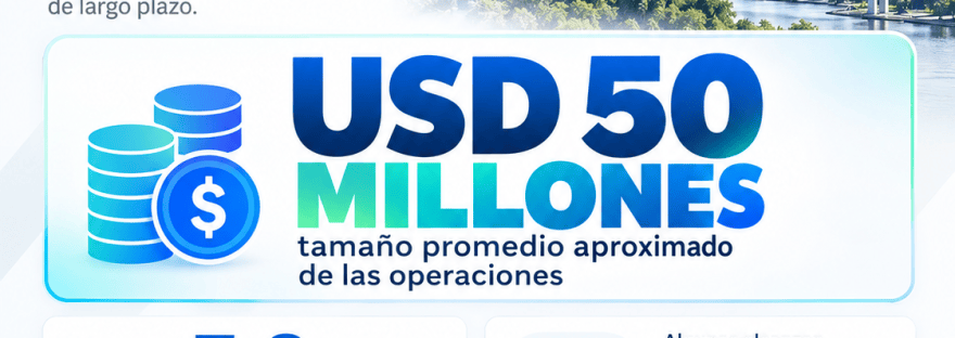 Flyer de ContaSosa sobre capital privado en Paraguay: operaciones de fusiones y adquisiciones promedian aproximadamente USD 50 millones, con 7 a 8 operaciones por año.
