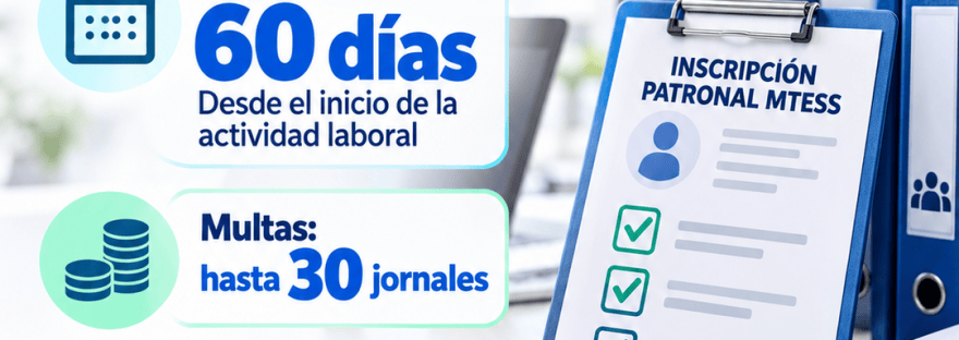 Guía laboral sobre inscripción patronal ante el MTESS en 60 días y multas de hasta 30 jornales